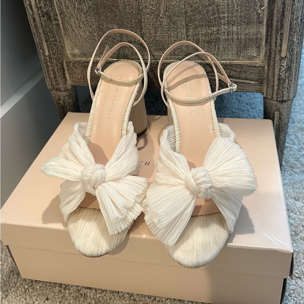 Loeffler Randall Women's Camellia Pleated Bow Heel with Ankle Strap 8.5